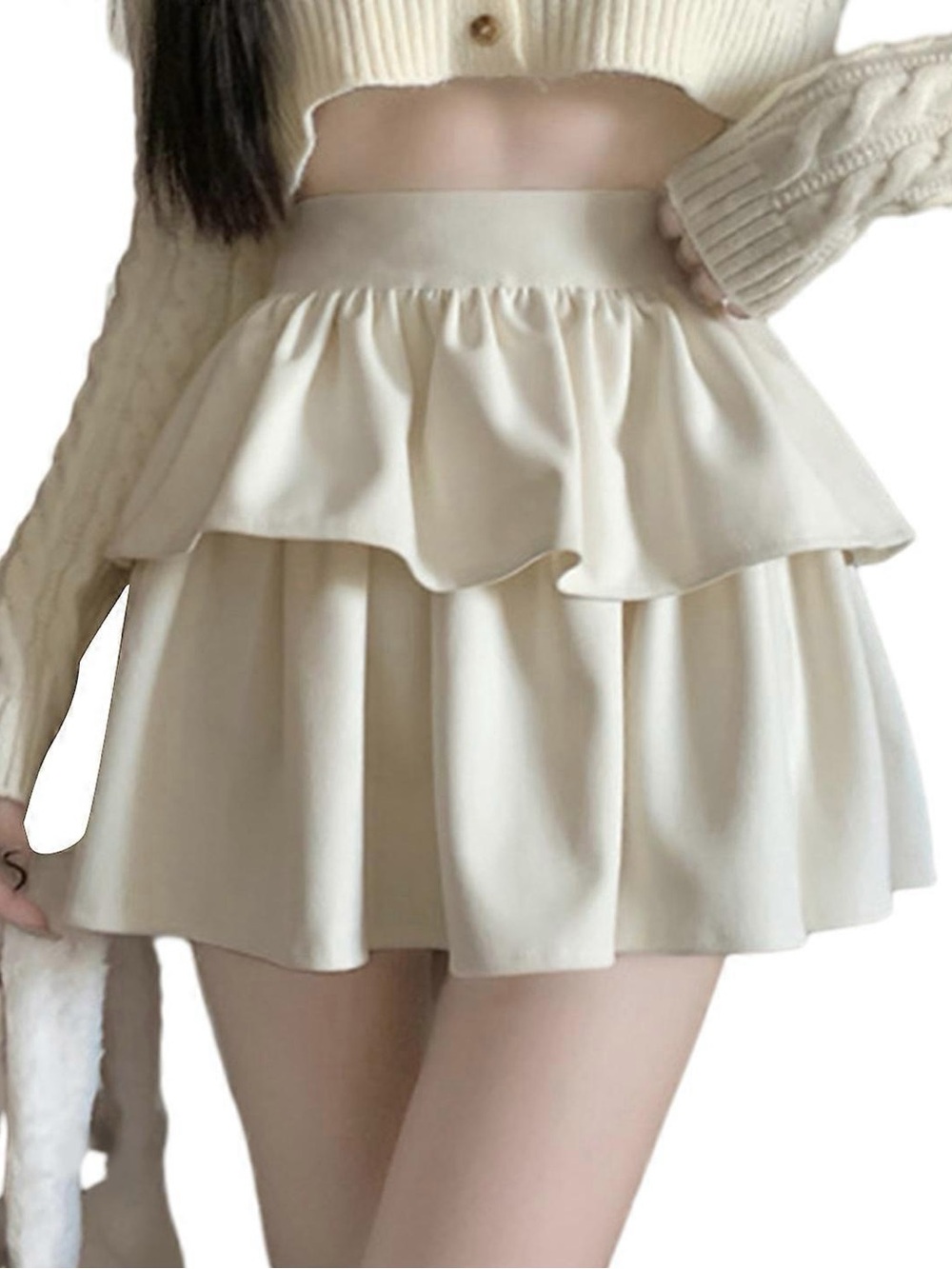 Audrey - White vegan leather ruffle skirt